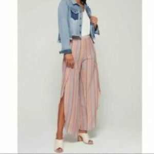 Drew Agave  Linen Blend Split Side Tulip Hem Striped Pants - Size Medium